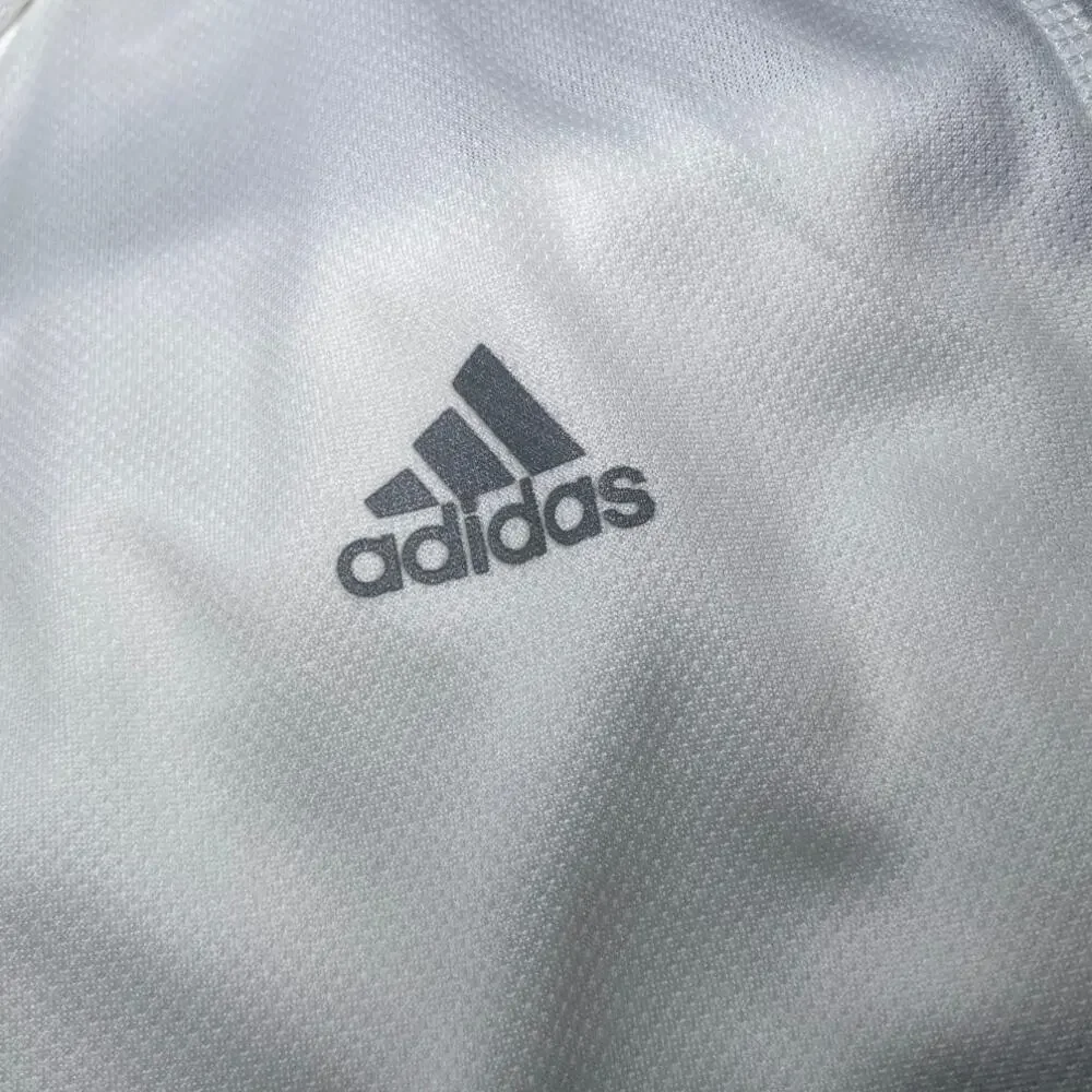 Adidas - White & Gray Striped - Hooded Workout Top